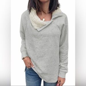 Abercrombie & Fitch Light Heather Gray Cream Sherpa Collar Pullover Sz XXS